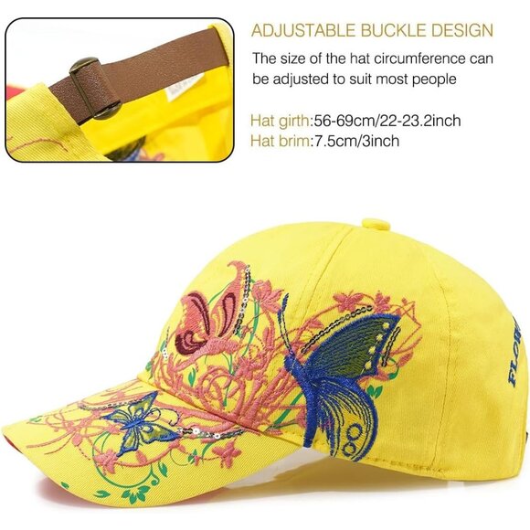 Women Yellow Adjustable Breathable Embroidered Sport Golf Outdoor Baseball Caps - Picture 7 of 7